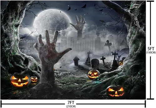 Miniatura 5 de SENDY Telón de fondo de fotografía de Halloween de 7 x 5 pies, suministros de decoración para fiestas de Halloween, noche de niños, luna llena