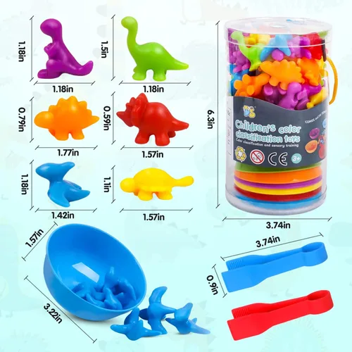 Miniatura 2 de USATDD Juguetes de dinosaurios para contar con clasificación de colores, juegos de apilamiento con cuencos, actividades de aprendizaje preescolar