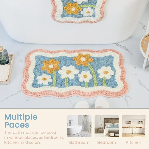 Miniatura 6 de Alfombra de Baño con Flores Simplicity Antideslizante, Alfombra de Baño Extra Absorbente y Suave de Microfibra, Alfombra de Baño Lavable a Máquina