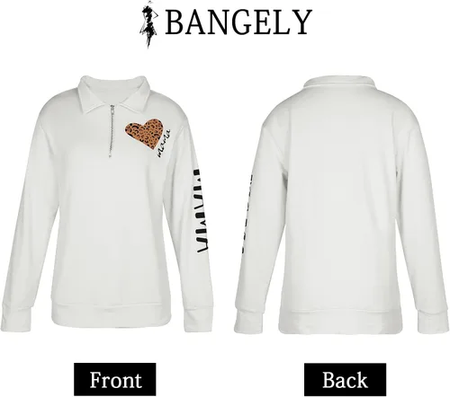 Miniatura 3 de BANGELY - Sudadera para mujer, con cremallera, divertida camiseta con estampado de leopardo, cuello alto, 14 con cremallera
