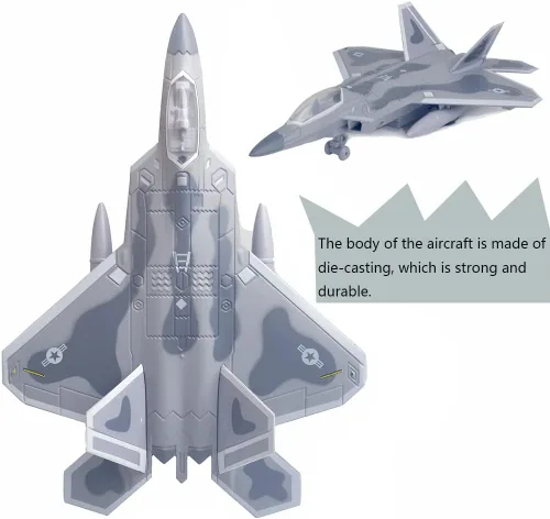 Miniatura 5 de Ailejia Diecast F 22 Fighting Falcon Avión Modelo Militar Avión Tire hacia atrás con luces y sonidos Fighter Jet Juguetes para niños F 22 Gris