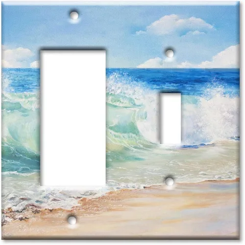 Miniatura 14 de Art Plates - Placa de interruptor de palanca doble - Placa decorativa de pared de metal con interruptor de luz de 2 cuadrillas - Pintura de playa