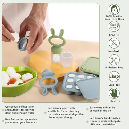 Miniatura 4 de Bandeja para congelador de alimentos para bebés, bandeja de silicona para congelador, mordedor de alimentos para frutas, molde de paletas de leche