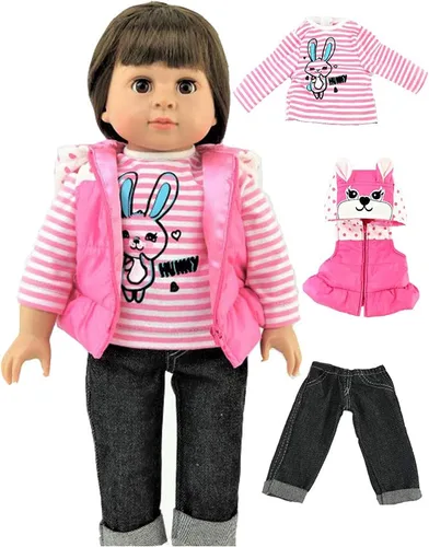 Miniatura 4 de American Fashion World Conjunto de chaleco y pantalones de conejo para muñecas de 14 pulgadas 3 piezas Calidad premium y diseño moderno Ropa
