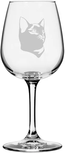 Miniatura 29 de Copa de vino de 12.75 onzas con temática de gato abisinio grabada para todo uso