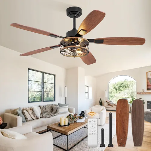 Miniatura 8 de Fanbulous - Ventilador de techo de granja con luz y control remoto, ventiladores de techo industriales enjaulados con motor reversible de 6 Negro