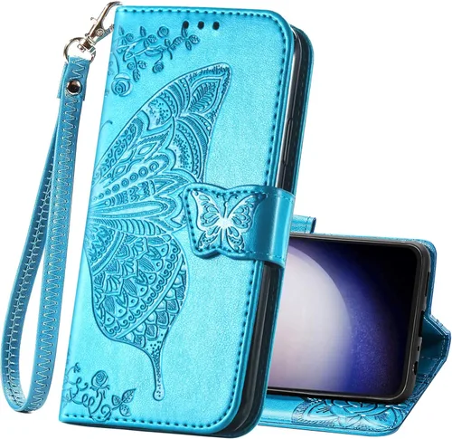 Miniatura 9 de Funda protectora de piel sintética para Samsung Galaxy S10e, con tapa y ranura para tarjetas, bolsillo en relieve, diseño de flores y mariposas