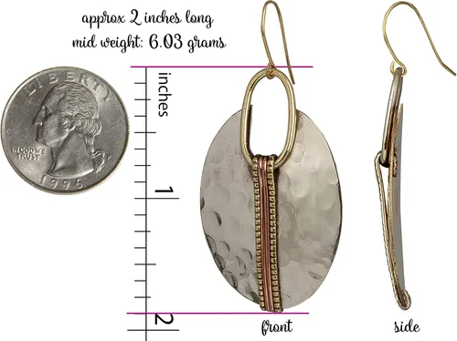 Miniatura 3 de Aretes estilo bohemio ovalados o redondos étnicos martillados para mujer, Zinc