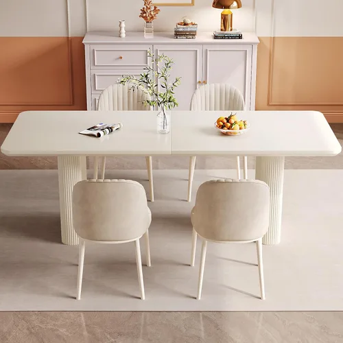 Miniatura 25 de Mesa de Comedor Rectangular de 63" con 6 Sillas, Mesa de Cocina Moderna Blanca con Juego de Sillas para Sala de Estar, Comedor y Cocina Blanco-A