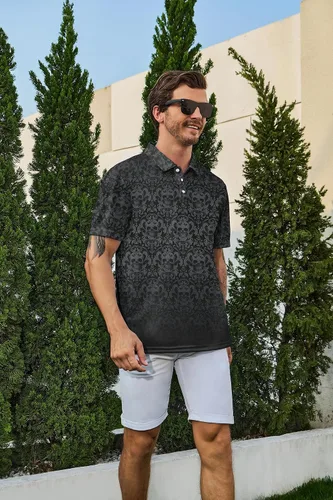 Miniatura 4 de Camisas de golf para hombre, ajuste seco, manga corta, rendimiento casual, absorción de humedad