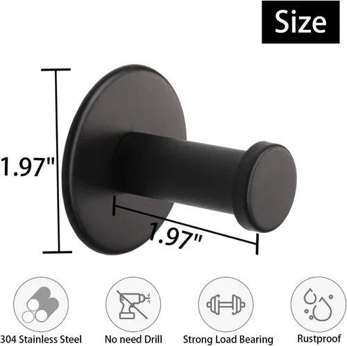 Miniatura 6 de Ganchos para Toallas de Baño, Paquete de 6 Ganchos Autoadhesivos para Abrigos, Gancho Resistente para Bata Sin Perforación, Colgador de Ropa Negro 6