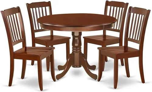 Miniatura 14 de East West Furniture HLDA3-BCH-W Juego de mesa de cocina de 3 piezas para espacios pequeños contiene una mesa de comedor redonda con pedestal y 2