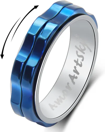 AmorArtSky Anillos antiestrés para mujeres y hombres con ansiedad anillo giratorio de acero inoxidable de titanio, anillo para el pulgar, anillo de