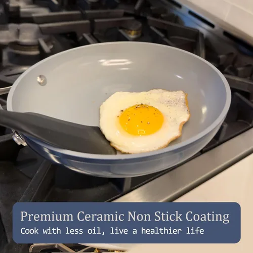 Miniatura 8 de CookinCraze Cacerola de cerámica antiadherente de 3.5QT con tapa, olla de sopa de 8 pulgadas, distribución uniforme del calor, olla de cocina Azul