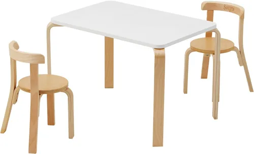 Swegrow Juego de mesa y 2 sillas para niños, mesa y sillas de madera para niños y bebés, muebles de madera para niños para sala de