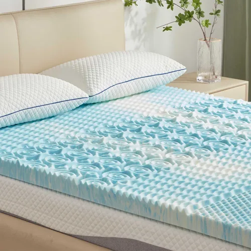 SINWEEK Cubrecolchón de 2 pulgadas, de espuma viscoelástica de 5 zonas, alivia la presión, certificado CertiPUR-US, tamaño matrimonial, color azul