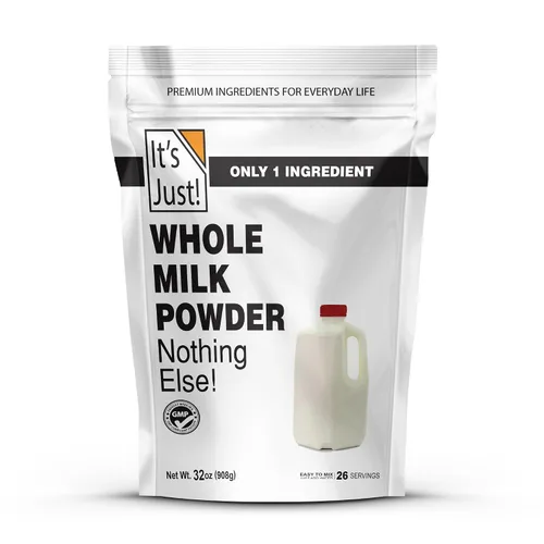 It's Just - Leche entera en polvo, 2 libras, sin hormonas rBST/rBGH, estable en estante, solo añadir agua, fabricada en EE. UU, leche en polvo seca,