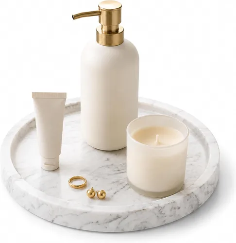 Miniatura 10 de Bandeja de tocador de mármol natural para baño, cocina, tocador, bandejas decorativas de piedra travertino para joyas, perfume, cosméticos, velas