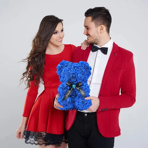 Miniatura 3 de Oso de peluche hecho de rosas, regalo para mujer, regalo para madre, hecho a mano, con tira de luces, con caja de regalo, para regalo de cumpleaños