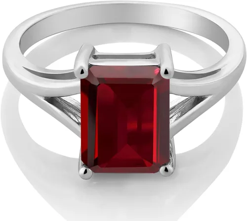 Miniatura 44 de Gem Stone King Anillo de compromiso solitario con diseño clásico de vástago dividido para mujer, plata de ley 925, piedra natal de piedra preciosa