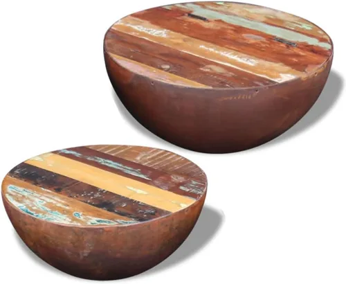 Miniatura 8 de Mesa de centro de dos piezas con forma de tazón, mesa de centro elevada, juego de mesa auxiliar adecuada para sala de estar, oficina, balcón, sala