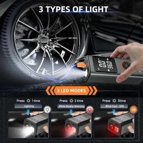 Miniatura 7 de Inflador de neumáticos, compresor de aire portátil, bomba de bicicleta inalámbrica de 150 PSI, bomba de aire para automóvil, motocicleta, bicicleta