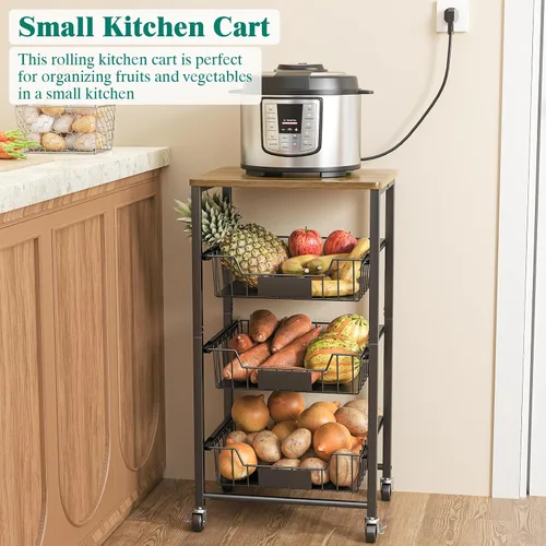 Miniatura 3 de XYZLVSI Carrito de almacenamiento de cocina con ruedas, carrito de metal de 4 niveles, cesta de almacenamiento de frutas y verduras, estante