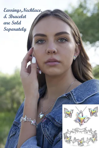 Miniatura 5 de Collar de cristal de piedra natal de mariposa, tono plateado con cadena de 18 pulgadas + 2 pulgadas, para el Día de la Madre, aniversario