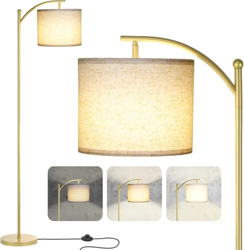 Miniatura 10 de LALISU Lámpara de pie moderna, lámpara de pie ajustable de 3 formas con pantalla de lino, altura ajustable, interruptor de pie, lámpara de lectura