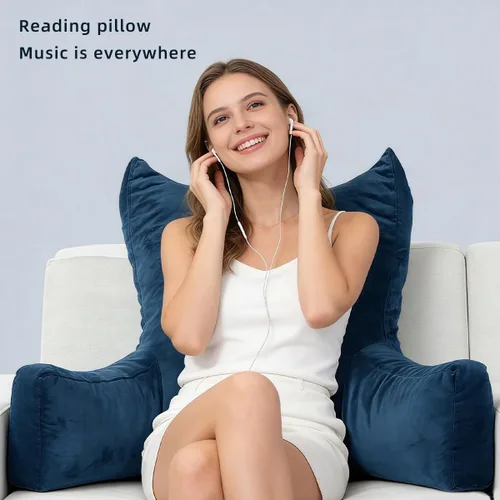 Miniatura 3 de Almohada de lectura para sentarse en la cama para adultos, almohada de espalda de espuma viscoelástica triturada con reposabrazos y bolsillos