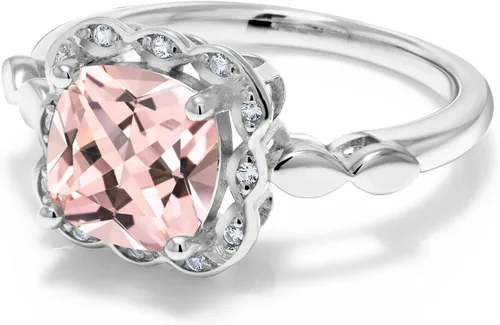 Miniatura 3 de Gem Stone King Anillo de compromiso de plata de ley 925 de 0.315 in con piedra natal y zafiro blanco creado Anillo de compromiso de boda
