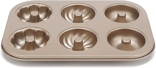 Miniatura 6 de Beasea Moldes de dona para hornear 6 cavidades, 2 unidades de mini molde para hornear donas pequeñas, antiadherente, bandeja de acero al carbono
