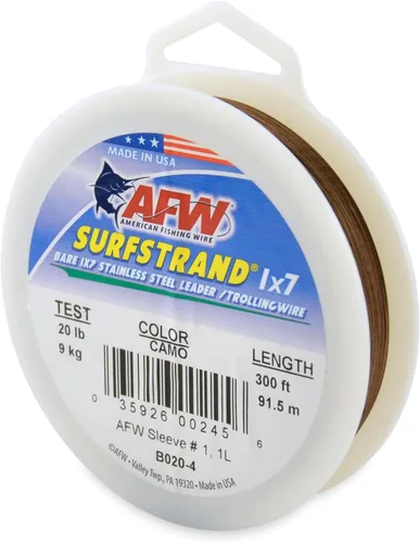 Miniatura 9 de Surfstrand Bare 1x7 Cable Líder de Acero Inoxidable - Línea Líder de Pesca para Agua Salada, 20lb Test - 325lb Test en Brillante, Camuflaje