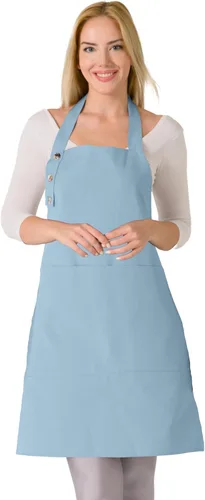 Miniatura 11 de TOSHE Delantal de cocina de algodón resistente a las gotas de agua con delantales ajustables para mujer con bolsillos, 10 opciones de color, Amarillo