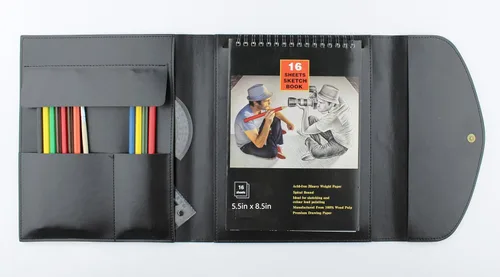 Libro de dibujo, cubierta de cuaderno de bocetos con lápices y cubierta de cuaderno de bocetos, bolsa de artista de cuero, regalos para artistas,