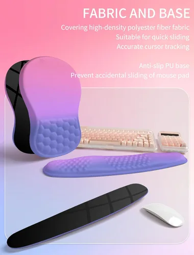 Miniatura 6 de Hokafenle Combinación 2 en 1, reposamuñecas para teclado ondulado y alfombrilla ergonómica para mouse con curvatura, soporte de muñeca para aliviar