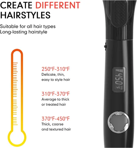 Miniatura 7 de Rizador de 1 1/4 pulgadas con barril de cerámica de turmalina clipada, rizador de cabello profesional de 1.25 pulgadas hasta 450°F, doble voltaje