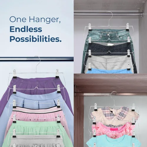 Miniatura 2 de Paquete de 2 perchas para faldas de 6 niveles, ahorro de espacio en el armario con clips para pantalones, pantalones cortos, faldas, leggings
