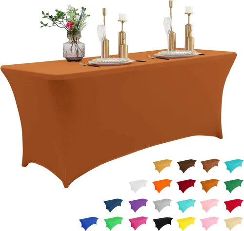 Miniatura 32 de IVAPUPU Paquete de 2 Manteles de Mesa de 6 Pies para Mesa Rectangular Ajustados para Eventos Elásticos Azul Niebla Cubiertas de Mesa Lavables Azul