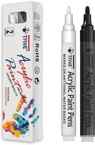 Miniatura 9 de TFIVE Rotuladores de pintura negra, paquete de 2 marcadores permanentes acrílicos, punta media de 0.18 a 1.118 pulgadas, bolígrafo de pintura