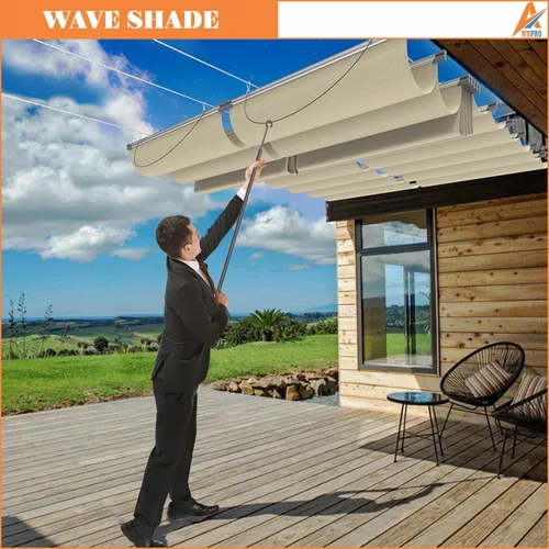 Miniatura 5 de Toldo retráctil de 4 x 12 pies, vela retráctil de cuerda deslizante, toldo de pérgola de repuesto para jardines, patios, terrazas y cenadores (beige)