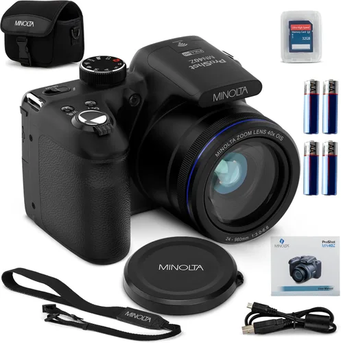 Minolta Cámara digital MN40Z de 20 MP - Zoom óptico de 40x, video FHD de 1080p, LCD de 3.0", Wi-Fi, detección de cara/sonrisa/parpadeo, color negro