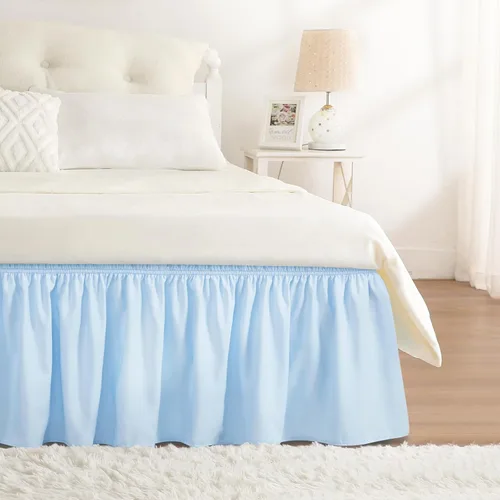 Miniatura 55 de Falda de cama RIMELA envoltura volante elástica que protege contra el polvo con color sólido, resistente a las arrugas y a la decoloración con Blanco