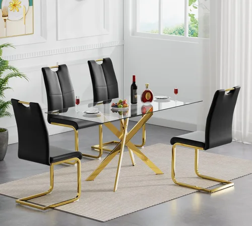Miniatura 10 de Juego de mesa de comedor redonda de 3 piezas para 2, mesa de cocina moderna de vidrio plateado y sillas para 2 con sillas tapizadas, juego de mesa