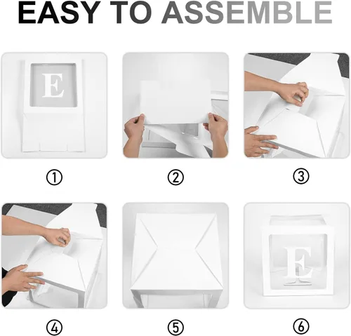 Miniatura 5 de Decoraciones de fiesta de primer cumpleaños para niño o niña con letras individuales de tres cajas cuadradas blancas transparentes, decoración