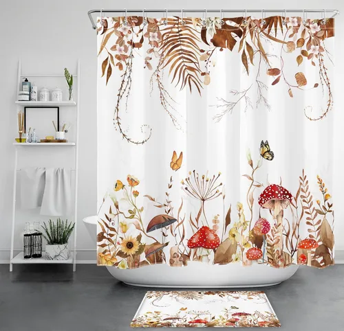 Miniatura 24 de LB Cortina de ducha espeluznante de Halloween, lindo fantasma en flores, árbol negro, luna llena, cortinas de ducha para baño, tela de poliéster