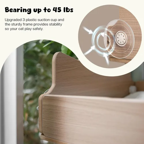 Miniatura 5 de Percha para ventana de gato con poste rascador de sisal grueso, hamaca para gatos para ventana con 3 ventosas mejoradas, poste rascador para gatos