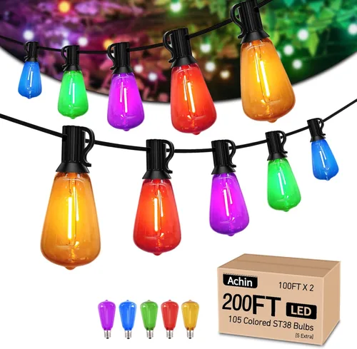 Miniatura 10 de Achin - Cadena de luces para exteriores de 100 pies G40 Globo de patio, luces LED impermeables al aire libre con 50+2 bombillas LED irrompibles