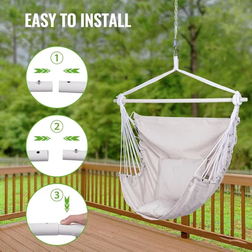 Miniatura 6 de Backyard Expressions Silla Hamaca Colgante con Cojines y Kit para Colgar – Capacidad de 500 lb, Tela de Mezcla de Algodón, para Uso