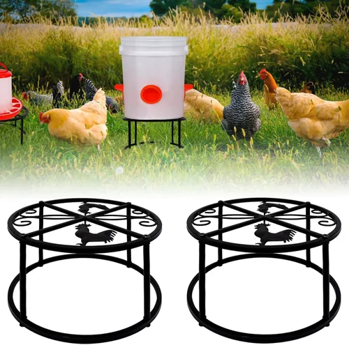 Miniatura 8 de 4 piezas de soporte para comedero y regadera de pollo, soporte de metal con 4 patas y base redonda, soporte resistente para cubos y barriles